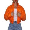 imageFlygo Womens Shiny Cropped Puffer Jacket Quilted Winter Zip Up Bubble Puffy CoatOrange