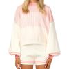 imageFlygo Womens Striped 2 Piece Knit Outfits Casual Long Puff Sleeve Pullover Sweater Shorts SetWhite