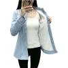 imageFlygo Womens Thermal Flannel Cotton Fleece Lined Long Sleeve Buttoned Denim Shirt JacketLight Blue