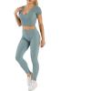 imageFlygo Workout Sets for Women 2 Piece Ribbed Seamless Crop Top High Waist Leggings Set Yoga OutfitsBlue