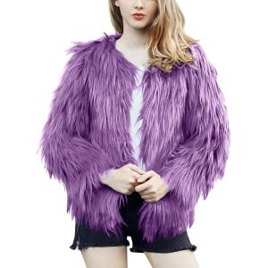 imageFlygo Faux Fur Coat Women Faux Fur Jacket Fluffy Open Front Cardigan Shaggy Short Coat Fall Winter JacketPurpleL