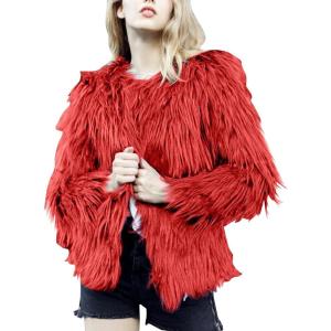 imageFlygo Faux Fur Coat Women Faux Fur Jacket Fluffy Open Front Cardigan Shaggy Short Coat Fall Winter JacketRedS