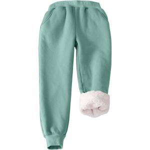 imageFlygo Girls Boys Fleece Joggers Sweatpants Sherpa Lined Winter Warm Elastic Waist Jogger Pants with PocketsBeangreen