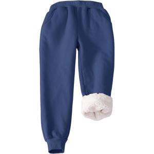 imageFlygo Girls Boys Fleece Joggers Sweatpants Sherpa Lined Winter Warm Elastic Waist Jogger Pants with PocketsNavy