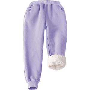 imageFlygo Girls Boys Fleece Joggers Sweatpants Sherpa Lined Winter Warm Elastic Waist Jogger Pants with PocketsPurple