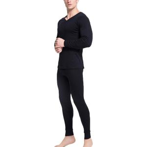 imageFlygo Men Thermal Underwear Set Ultra Soft Long Johns Set Base Layer Tops and BottomsBlack Grayround Neck