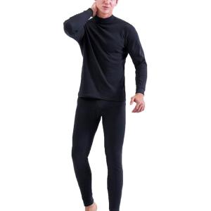 imageFlygo Men Thermal Underwear Set Ultra Soft Long Johns Set Base Layer Tops and BottomsBlack Grayturtleneck