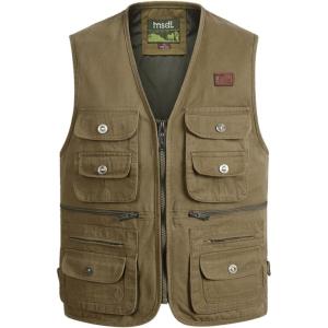 imageFlygo Mens 100 Cotton Outdoor Multiple Pockets Safari Fishing Journalist Vest Waistcoat Large Army Yellow