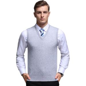 imageFlygo Mens Basic Slim Fit VNeck Pullover Sweater Vest Wool Blend Knit VestGrey