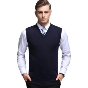 imageFlygo Mens Basic Slim Fit VNeck Pullover Sweater Vest Wool Blend Knit VestNavy