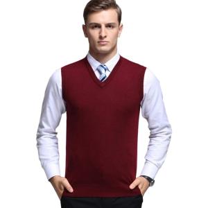 imageFlygo Mens Basic Slim Fit VNeck Pullover Sweater Vest Wool Blend Knit VestRed