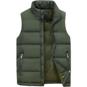 imageFlygo Mens Casual Winter Warm Outdoor Padded Puffer Vest Quilted Coat JacketGreen