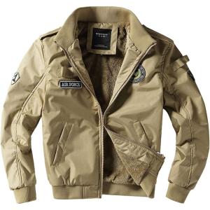 imageFlygo Mens Casual Winter Warm Thick Fleece Sherpa Lined Bomber JacketKhaki