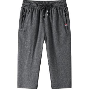 imageFlygo Mens Cotton Casual Shorts 34 Jogger Capri Pants Below Knee Cropped Pants Zipper Pockets02 Dark Grey