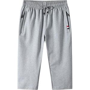 imageFlygo Mens Cotton Casual Shorts 34 Jogger Capri Pants Below Knee Cropped Pants Zipper Pockets02 Light Grey