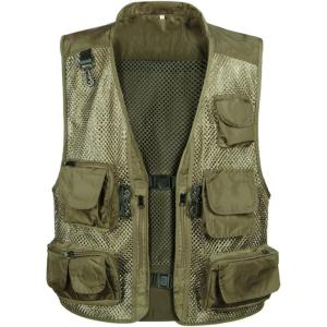 imageFlygo Mens Fishing Outdoor Utility Hunting Climbing Tactical Camo Mesh Removable Vest with Multi Pocket Large Light Army Green