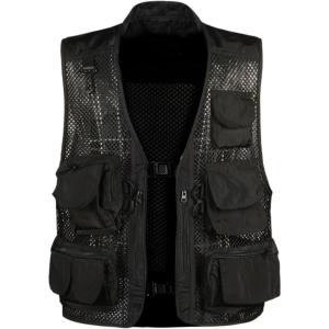 imageFlygo Mens Fishing Outdoor Utility Hunting Climbing Tactical Camo Mesh Removable Vest with Multi Pocket XLarge Black 02