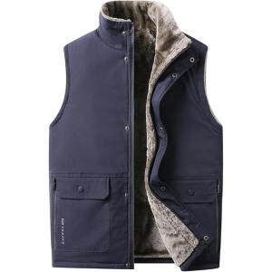 imageFlygo Mens Fleece Lined Padded Puffer Vests Winter Warm Sleeveless Zipper Outerwear Vest Thermal Sherpa Jacket WaterproofNavy