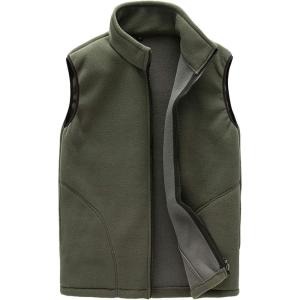 imageFlygo Mens Full Zip Up Soft Lightweight Utility Outdoor Mountain Fleece VestDark Army Green