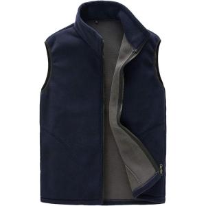 imageFlygo Mens Full Zip Up Soft Lightweight Utility Outdoor Mountain Fleece VestNavy