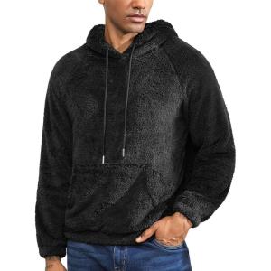 imageFlygo Mens Fuzzy Hoodie Sherpa Pullover Hoodies Casual Long Sleeve Hooded Sweatshirt Warm Fall Winter Fluffy SweaterBlack