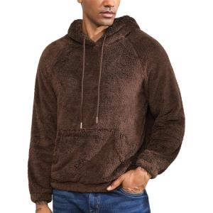 imageFlygo Mens Fuzzy Hoodie Sherpa Pullover Hoodies Casual Long Sleeve Hooded Sweatshirt Warm Fall Winter Fluffy SweaterBrown