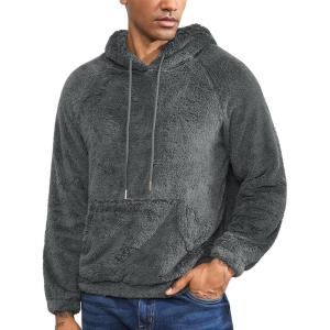 imageFlygo Mens Fuzzy Hoodie Sherpa Pullover Hoodies Casual Long Sleeve Hooded Sweatshirt Warm Fall Winter Fluffy SweaterGrey