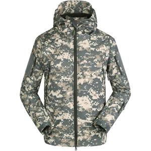 imageFlygo Mens Mens Tactical Camouflage Hooded Outdoor Fleece Coat Softshell Jacket ACU Camouflage Small