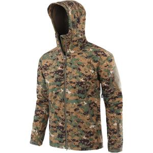 imageFlygo Mens Mens Tactical Camouflage Hooded Outdoor Fleece Coat Softshell Jacket Jungle Digital camo Small