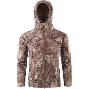 imageFlygo Mens Mens Tactical Camouflage Hooded Outdoor Fleece Coat Softshell Jacket Sand Python Medium