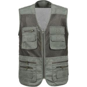 imageFlygo Mens Mesh Fishing Vest Outdoor MultiPocket Photagraphy Journalists Vest Army Green XLarge