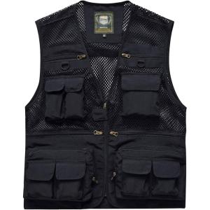 imageFlygo Mens Mesh Fishing Vest Outdoor MultiPocket Photography Journalists Vest 02 Black XSmall