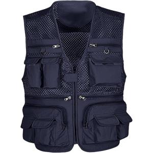 imageFlygo Mens Mesh Fishing Vest Outdoor MultiPocket Photography Journalists Vest 02 Navy XSmall