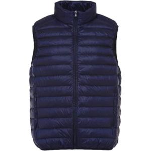 imageFlygo Mens Outdoor Lightweight Packable Puffer Vest Sleeveless Casual Work Down VestsNavy