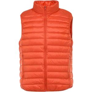 imageFlygo Mens Outdoor Lightweight Packable Puffer Vest Sleeveless Casual Work Down VestsOrange