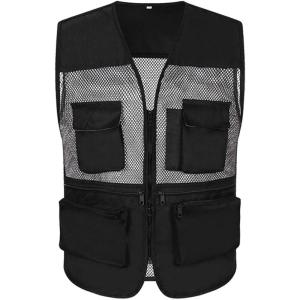 imageFlygo Mens Outdoor Summer Work Travel Safari Fishing Photo Vest with PocketsBlack