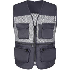 imageFlygo Mens Outdoor Summer Work Travel Safari Fishing Photo Vest with PocketsDark Grey