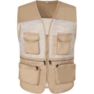 imageFlygo Mens Outdoor Summer Work Travel Safari Fishing Photo Vest with PocketsKhaki