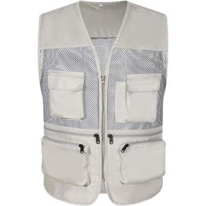 imageFlygo Mens Outdoor Summer Work Travel Safari Fishing Photo Vest with PocketsLight Grey