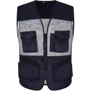 imageFlygo Mens Outdoor Summer Work Travel Safari Fishing Photo Vest with PocketsNavy