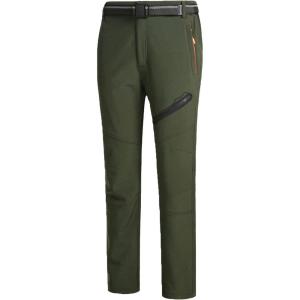 imageFlygo Mens Outdoor Windproof Waterproof Softshell Fleece Lined Cargo Snow Hiking PantsArmy Green