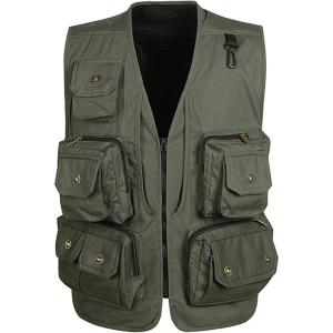 imageFlygo Mens Outdoor Work Utility Fishing Hunting Photography Travel Vest with Multiple Pockets Large Army Green
