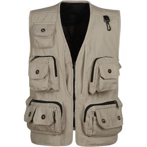imageFlygo Mens Outdoor Work Utility Fishing Hunting Photography Travel Vest with Multiple Pockets Small Beige