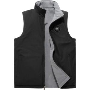 imageFlygo Mens Reversible Lightweight Softshell Vest Zip up Fleece Lined Outdoor Padded Vest Sleeveless JacketBlack