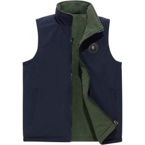 imageFlygo Mens Reversible Lightweight Softshell Vest Zip up Fleece Lined Outdoor Padded Vest Sleeveless JacketBlue