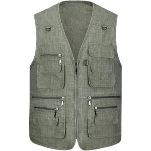 imageFlygo Mens Summer Casual Fishing Photography Vest Multiple Pockets Outdoor Waistcoat Jacket XLarge Army Green