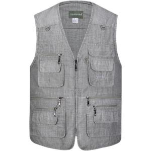 imageFlygo Mens Summer Outdoor Work Safari Fishing Travel Photo Vest with Pockets Large Style 02 Light Grey