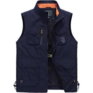 imageFlygo Mens Utility Outdoor Multi Pockets Fishing Photo Journalist Sports Vest XLarge Style 04 Navy Blue