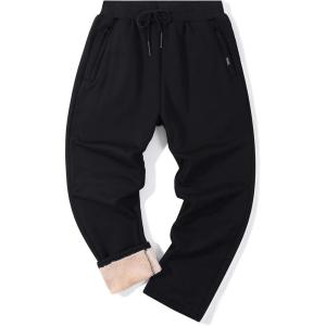 imageFlygo Mens Warm Fleece Joggers Pants Sherpa Lined Active Running Sweatpants Large Black