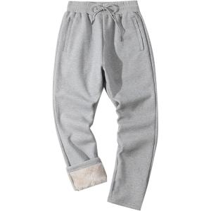 imageFlygo Mens Winter Fleece Lined Sweatepants Sherpa Lining Track Running Jogger Pants with PocketsLightgrey
